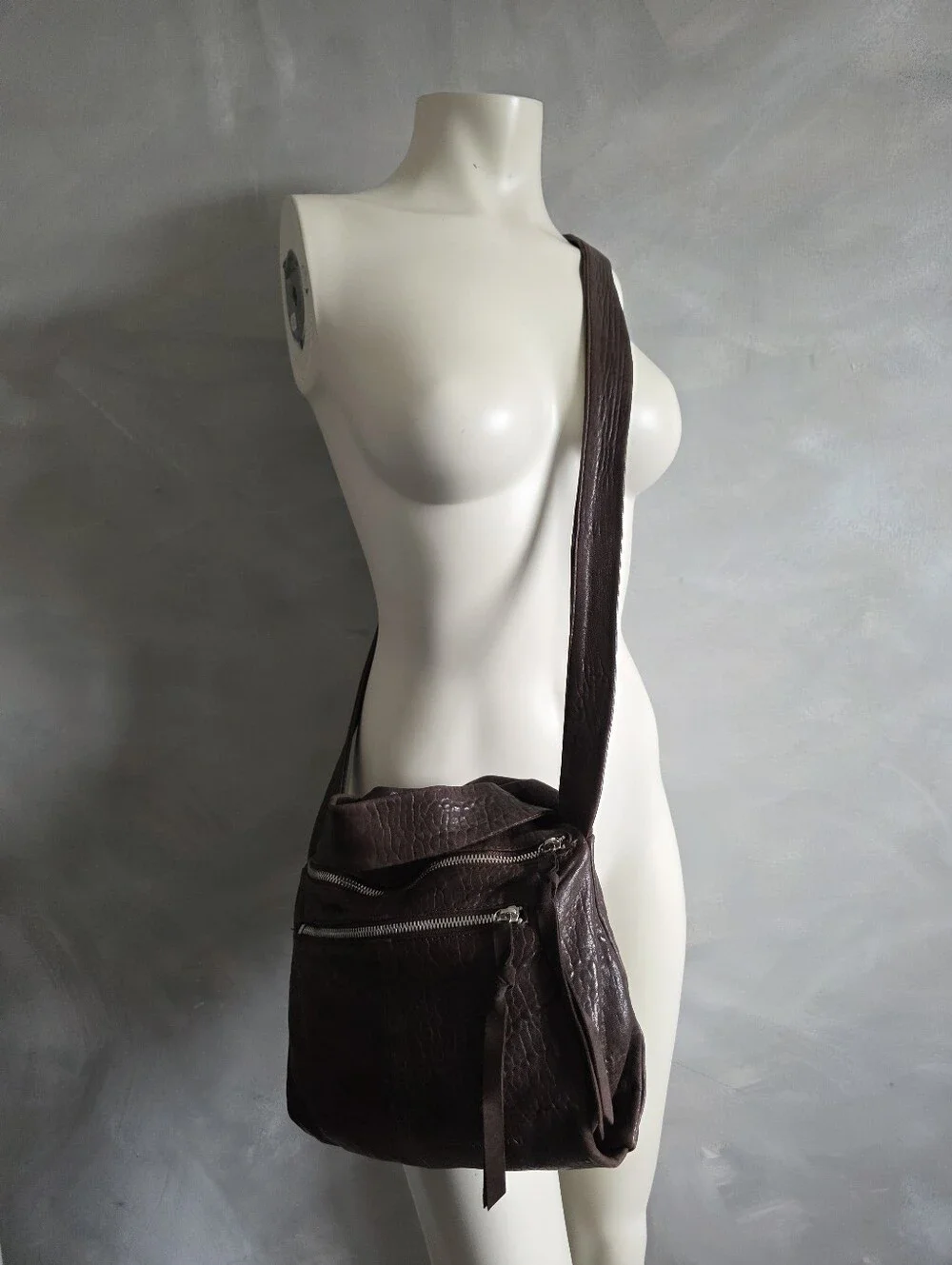 Daniella Lehavi Chocolate Brown Texture Leather Top Handle Crossbody Slouchy Bag